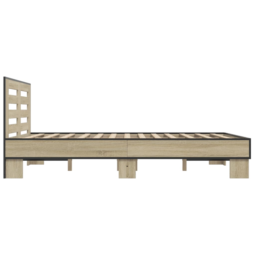 Bedframe bewerkt hout metaal sonoma eikenkleurig 90x190 cm is nu te koop bij PeponiXL, paradijselijk wonen!