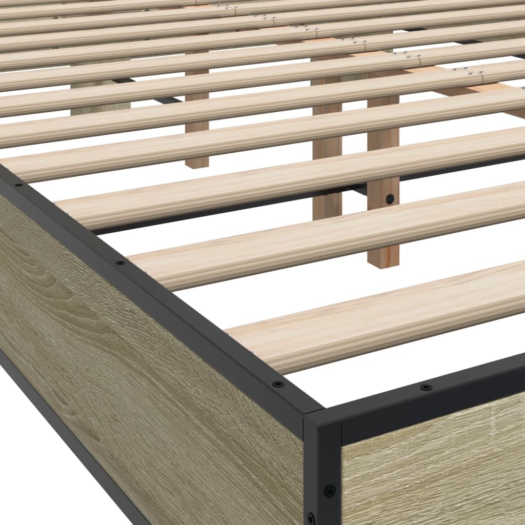 Bedframe bewerkt hout metaal sonoma eikenkleurig 90x190 cm is nu te koop bij PeponiXL, paradijselijk wonen!