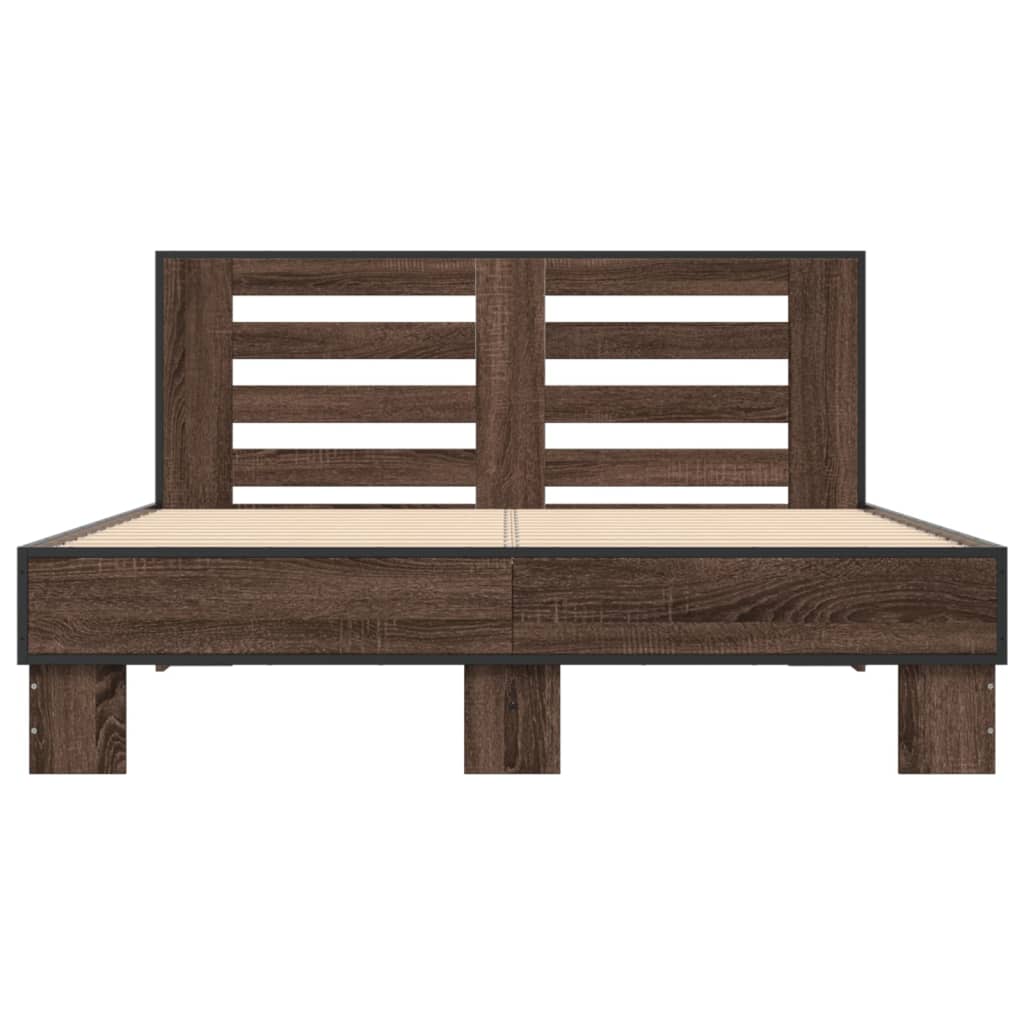 Bedframe bewerkt hout metaal bruin eikenkleur 140x190 cm is nu te koop bij PeponiXL, paradijselijk wonen!