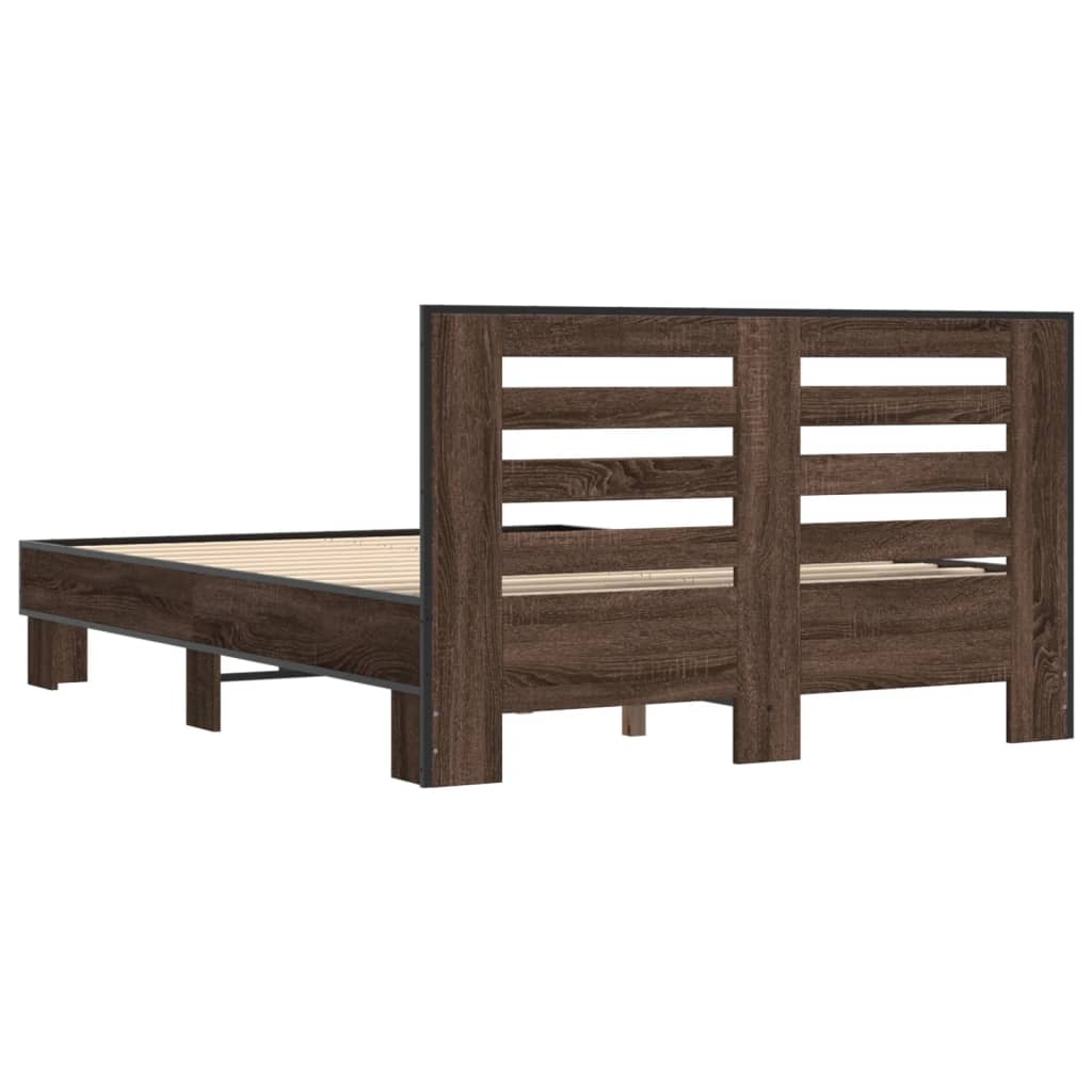 Bedframe bewerkt hout metaal bruin eikenkleur 140x190 cm is nu te koop bij PeponiXL, paradijselijk wonen!