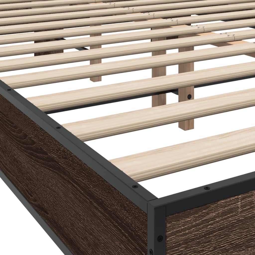 Bedframe bewerkt hout metaal bruin eikenkleur 140x190 cm is nu te koop bij PeponiXL, paradijselijk wonen!