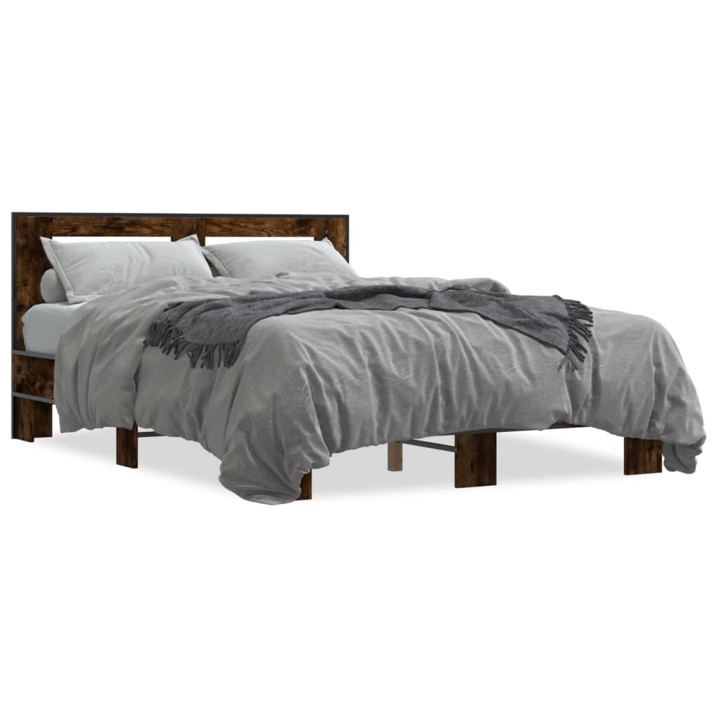 Bedframe bewerkt hout metaal gerookt eikenkleurig 135x190 cm is nu te koop bij PeponiXL, paradijselijk wonen!