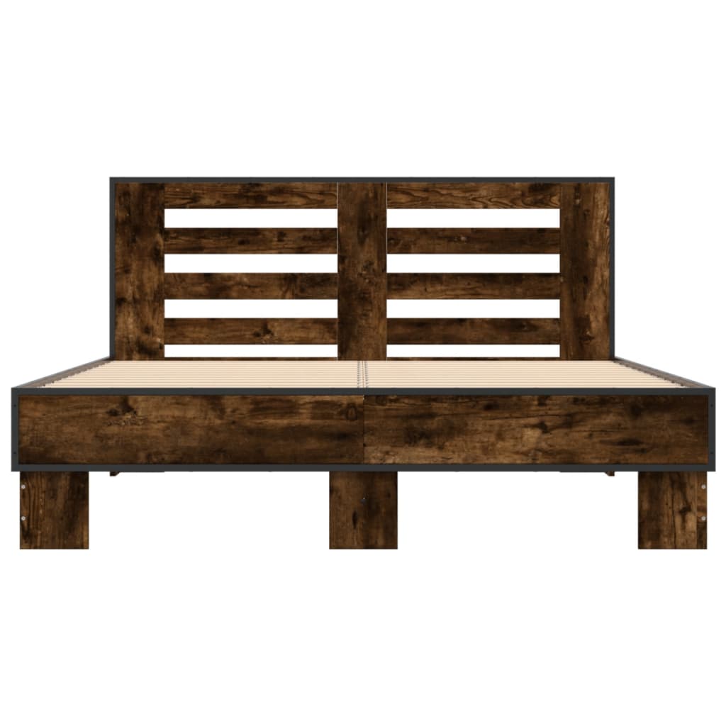 Bedframe bewerkt hout metaal gerookt eikenkleurig 135x190 cm is nu te koop bij PeponiXL, paradijselijk wonen!