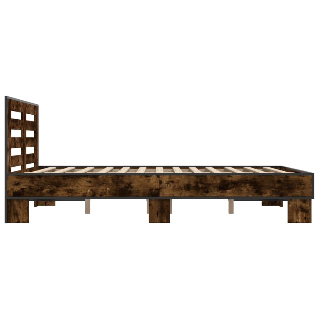Bedframe bewerkt hout metaal gerookt eikenkleurig 135x190 cm is nu te koop bij PeponiXL, paradijselijk wonen!