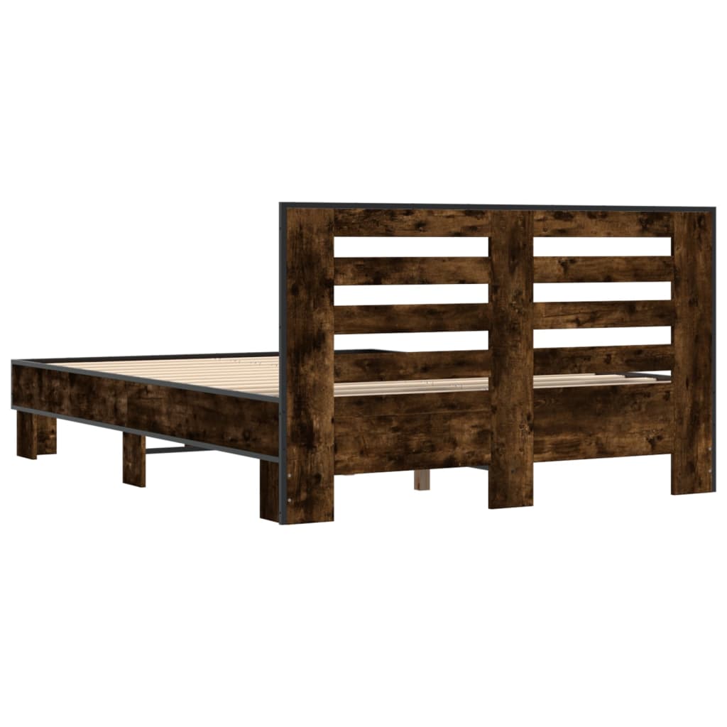 Bedframe bewerkt hout metaal gerookt eikenkleurig 135x190 cm is nu te koop bij PeponiXL, paradijselijk wonen!