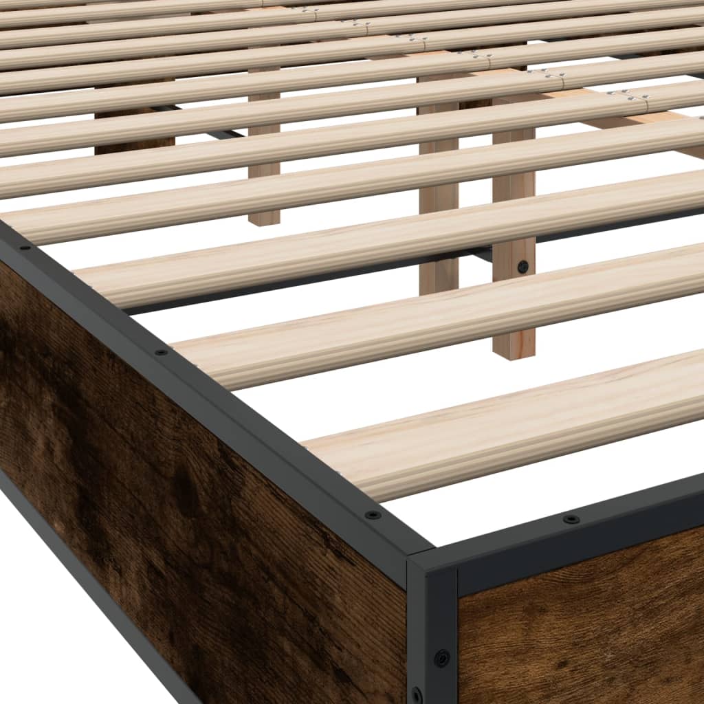 Bedframe bewerkt hout metaal gerookt eikenkleurig 135x190 cm is nu te koop bij PeponiXL, paradijselijk wonen!