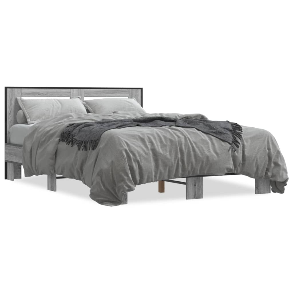 Bedframe bewerkt hout metaal grijs sonoma eiken 135x190 cm is nu te koop bij PeponiXL, paradijselijk wonen!