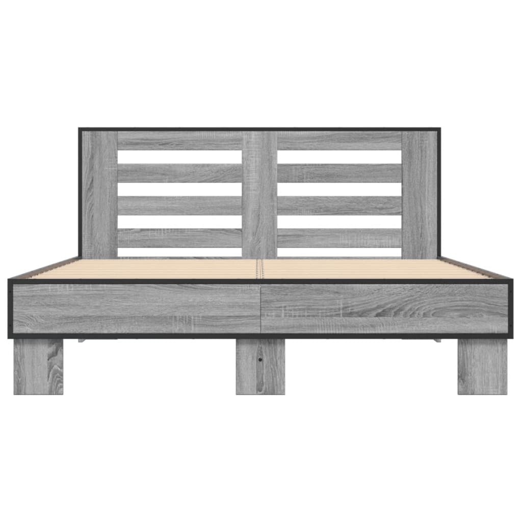 Bedframe bewerkt hout metaal grijs sonoma eiken 135x190 cm is nu te koop bij PeponiXL, paradijselijk wonen!