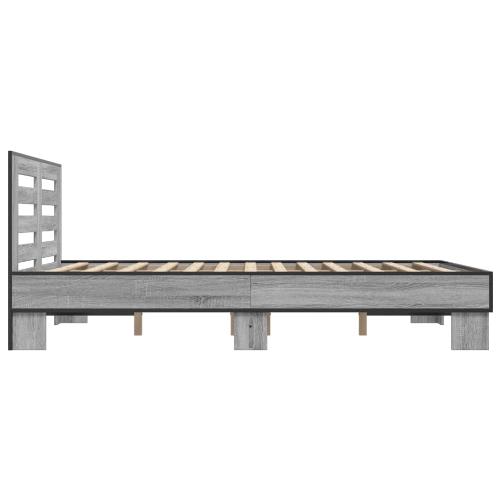 Bedframe bewerkt hout metaal grijs sonoma eiken 135x190 cm is nu te koop bij PeponiXL, paradijselijk wonen!