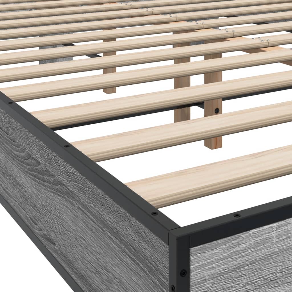 Bedframe bewerkt hout metaal grijs sonoma eiken 135x190 cm is nu te koop bij PeponiXL, paradijselijk wonen!