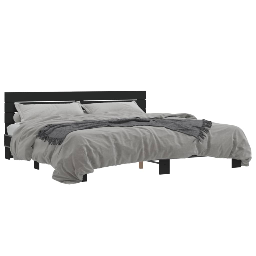 Bedframe bewerkt hout metaal zwart 200x200 cm is nu te koop bij PeponiXL, paradijselijk wonen!