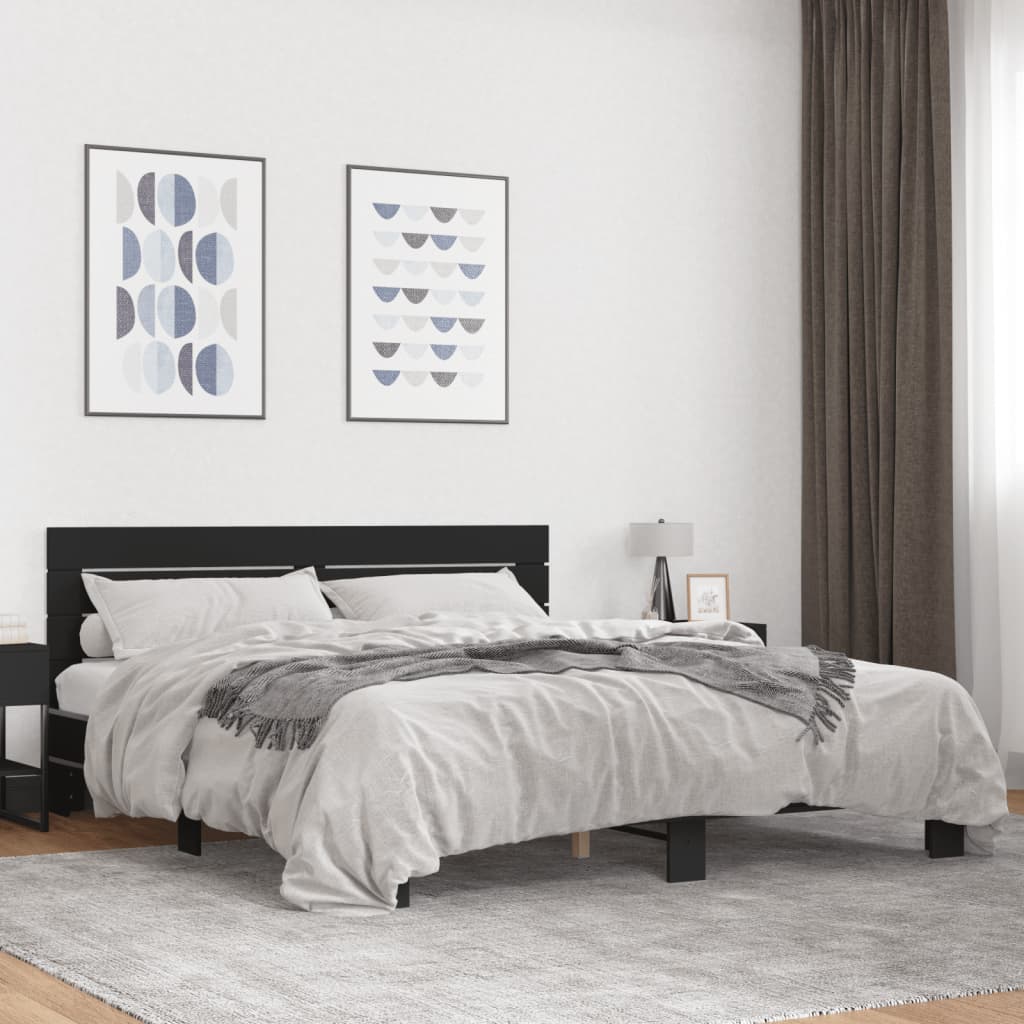 Bedframe bewerkt hout metaal zwart 200x200 cm is nu te koop bij PeponiXL, paradijselijk wonen!