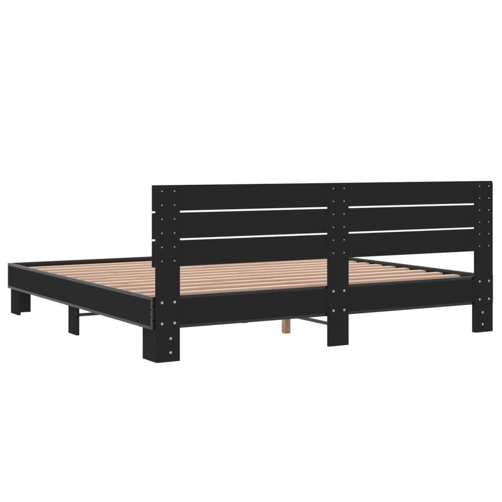 Bedframe bewerkt hout metaal zwart 200x200 cm is nu te koop bij PeponiXL, paradijselijk wonen!