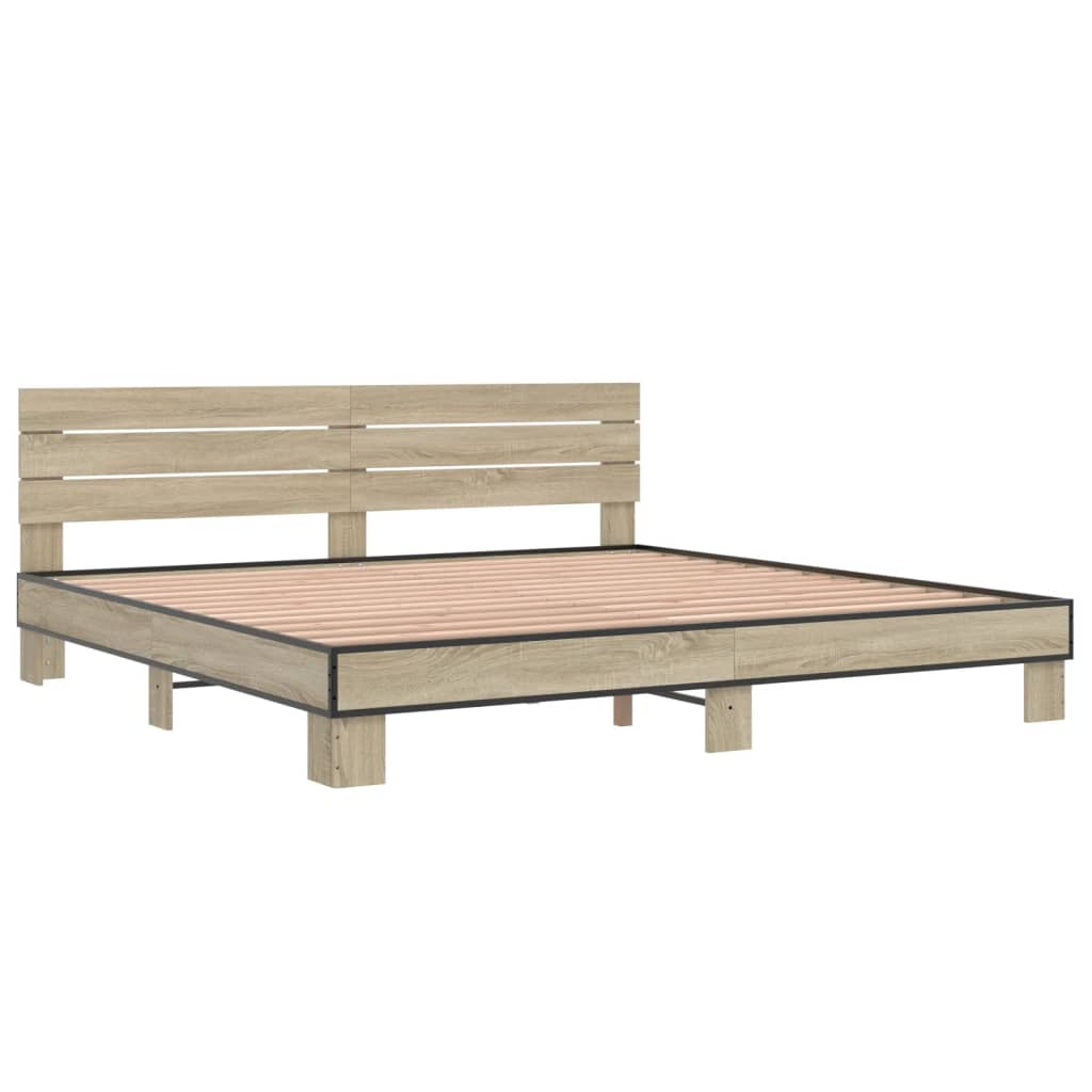 Bedframe bewerkt hout metaal sonoma eikenkleurig 200x200 cm is nu te koop bij PeponiXL, paradijselijk wonen!
