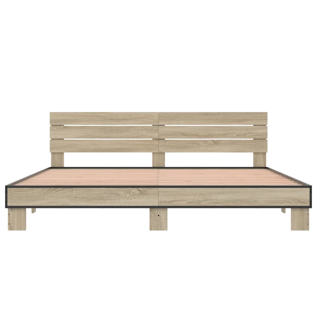 Bedframe bewerkt hout metaal sonoma eikenkleurig 200x200 cm is nu te koop bij PeponiXL, paradijselijk wonen!