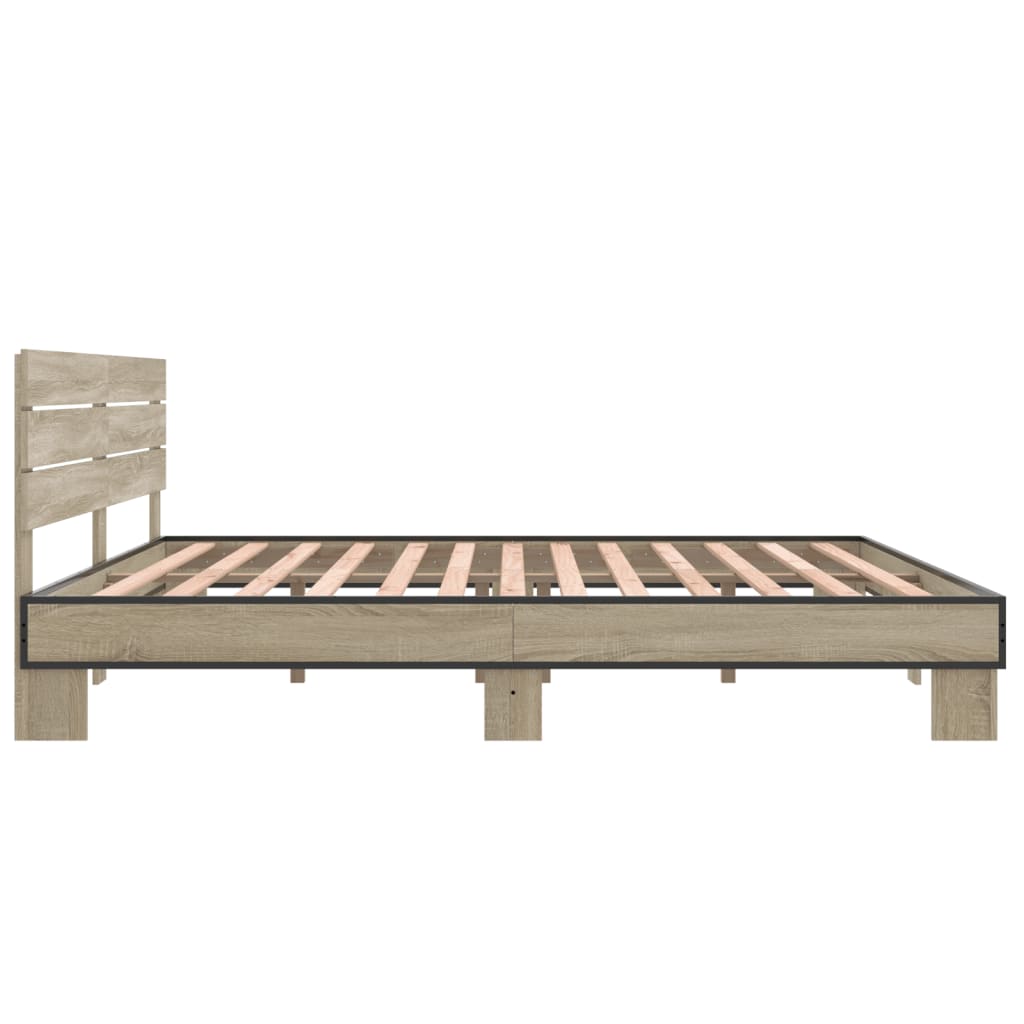 Bedframe bewerkt hout metaal sonoma eikenkleurig 200x200 cm is nu te koop bij PeponiXL, paradijselijk wonen!