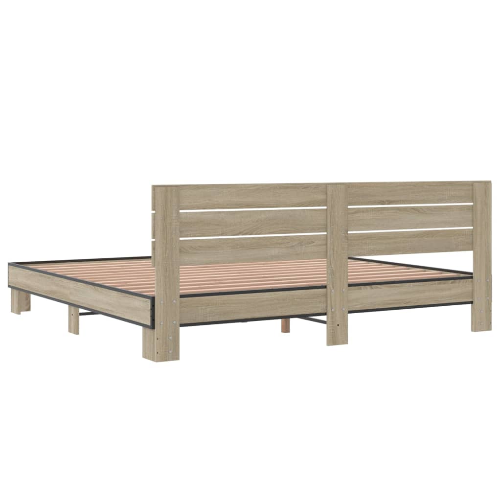 Bedframe bewerkt hout metaal sonoma eikenkleurig 200x200 cm is nu te koop bij PeponiXL, paradijselijk wonen!