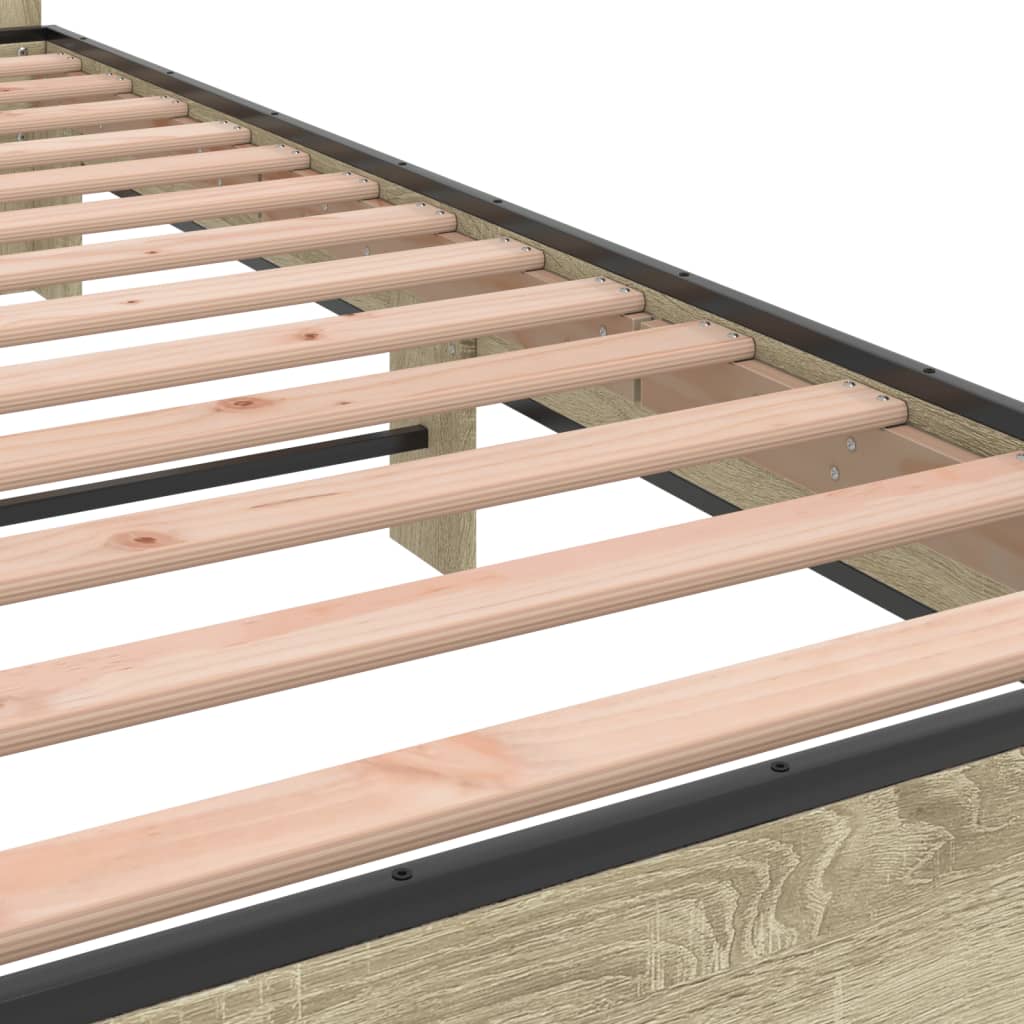 Bedframe bewerkt hout metaal sonoma eikenkleurig 200x200 cm is nu te koop bij PeponiXL, paradijselijk wonen!