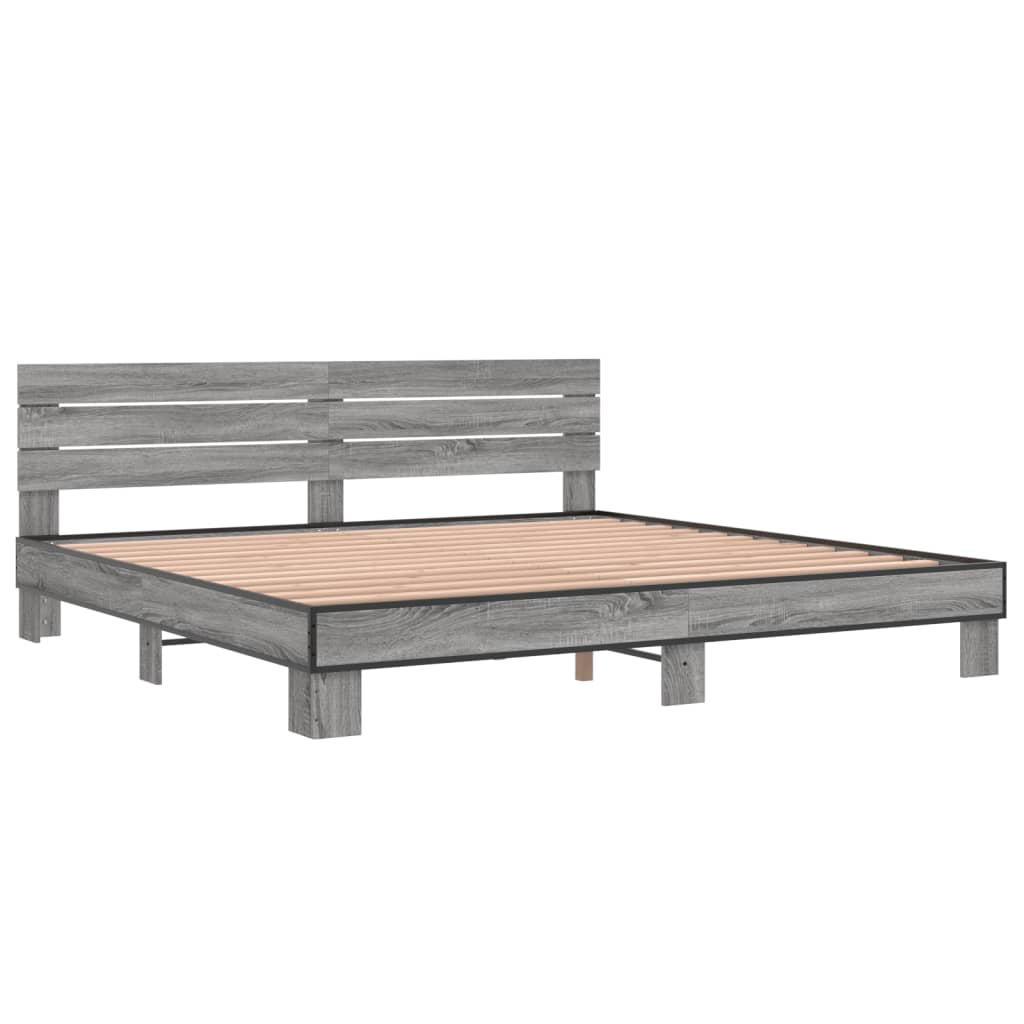 Bedframe bewerkt hout metaal grijs sonoma eiken 200x200 cm is nu te koop bij PeponiXL, paradijselijk wonen!