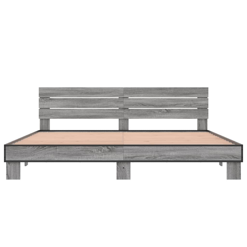 Bedframe bewerkt hout metaal grijs sonoma eiken 200x200 cm is nu te koop bij PeponiXL, paradijselijk wonen!