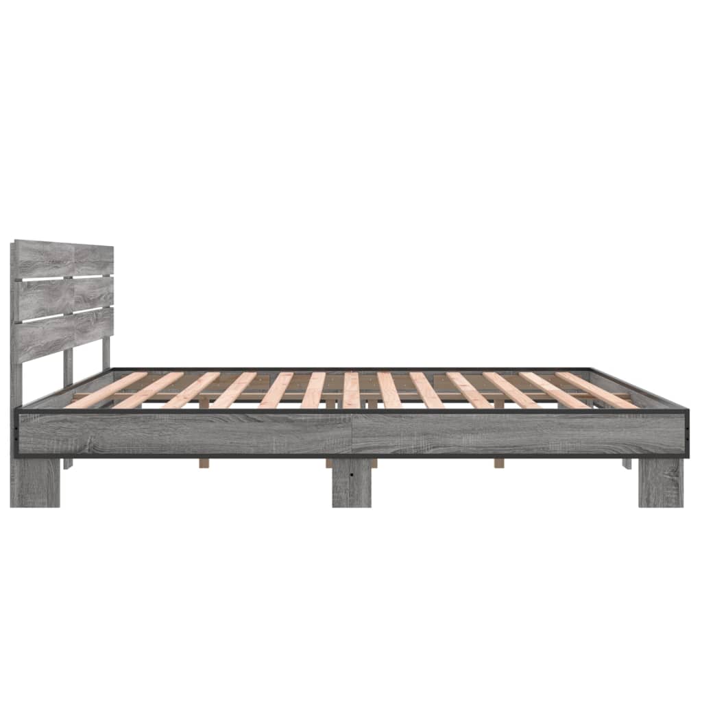Bedframe bewerkt hout metaal grijs sonoma eiken 200x200 cm is nu te koop bij PeponiXL, paradijselijk wonen!