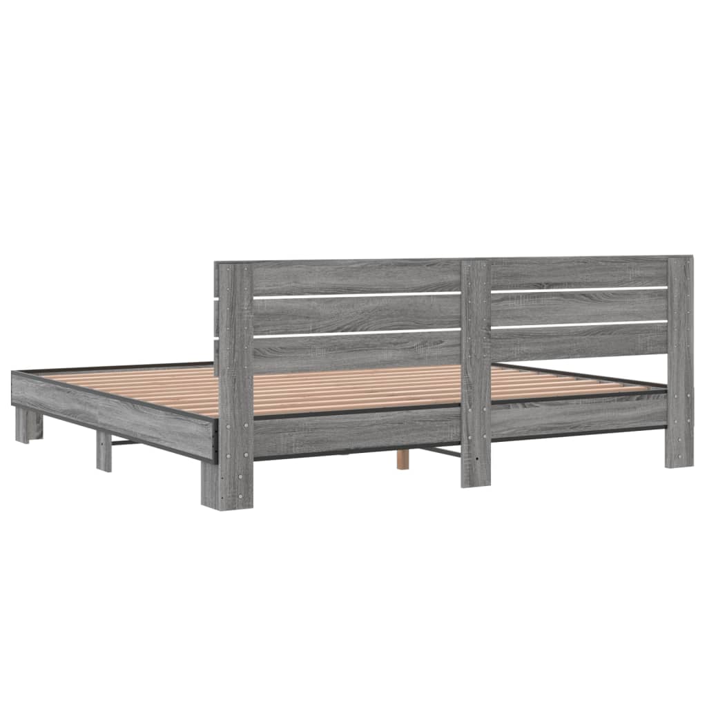 Bedframe bewerkt hout metaal grijs sonoma eiken 200x200 cm is nu te koop bij PeponiXL, paradijselijk wonen!