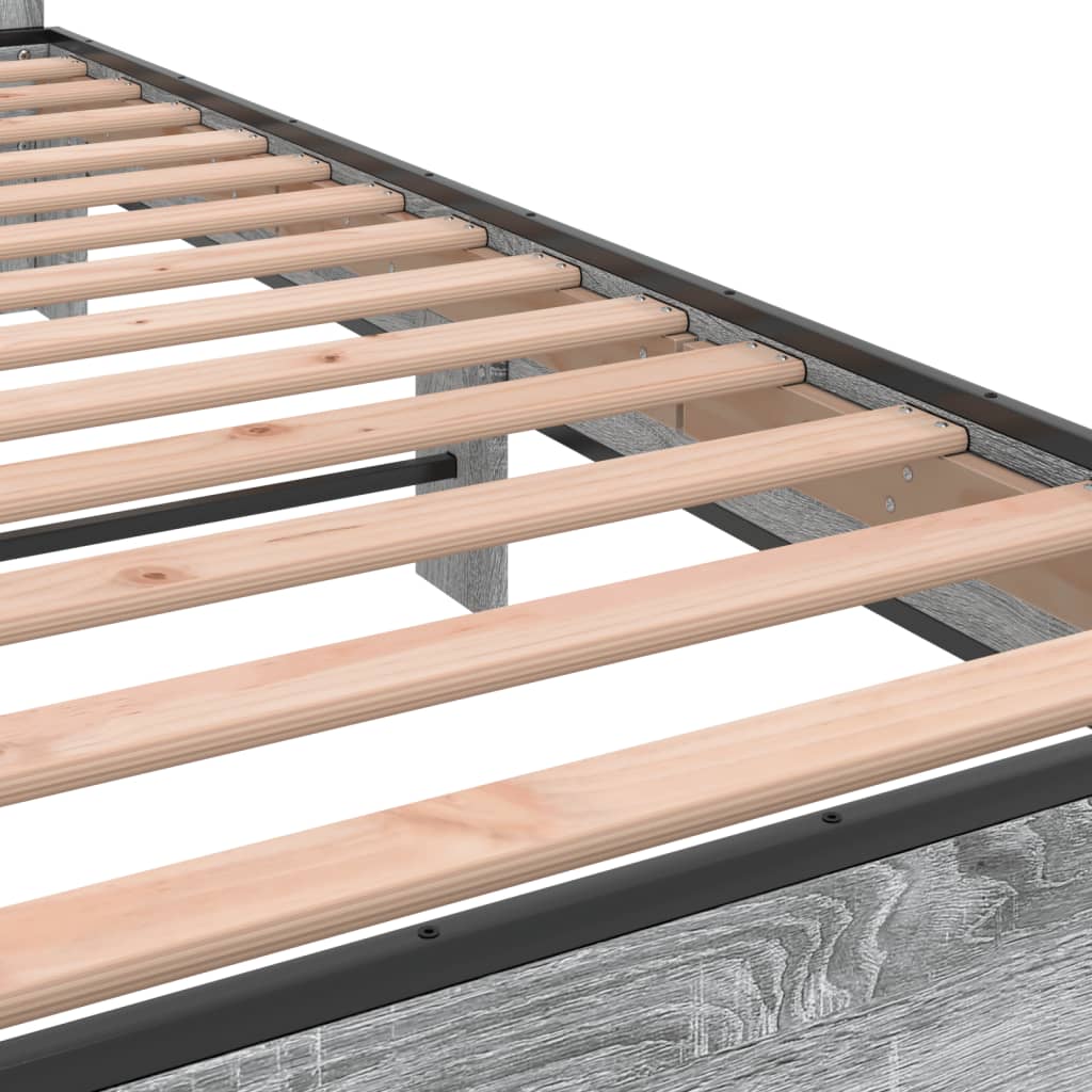 Bedframe bewerkt hout metaal grijs sonoma eiken 200x200 cm is nu te koop bij PeponiXL, paradijselijk wonen!