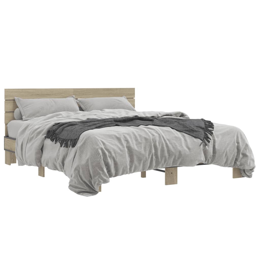 Bedframe bewerkt hout metaal sonoma eikenkleurig 150x200 cm is nu te koop bij PeponiXL, paradijselijk wonen!