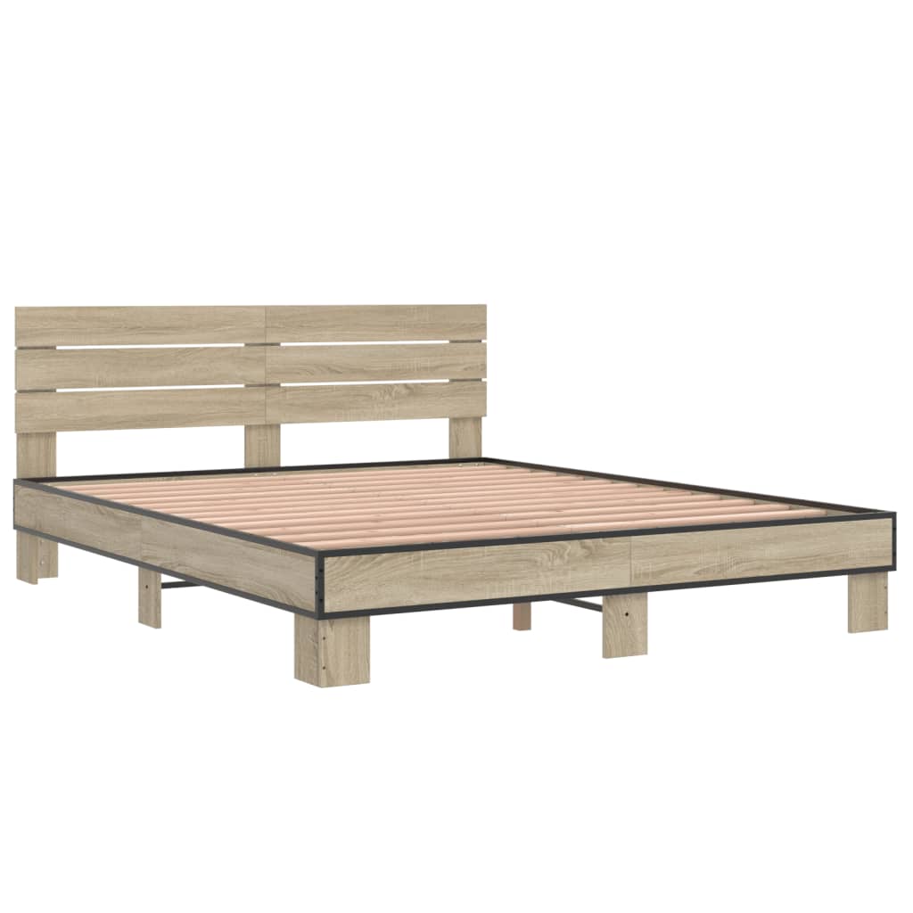 Bedframe bewerkt hout metaal sonoma eikenkleurig 150x200 cm is nu te koop bij PeponiXL, paradijselijk wonen!