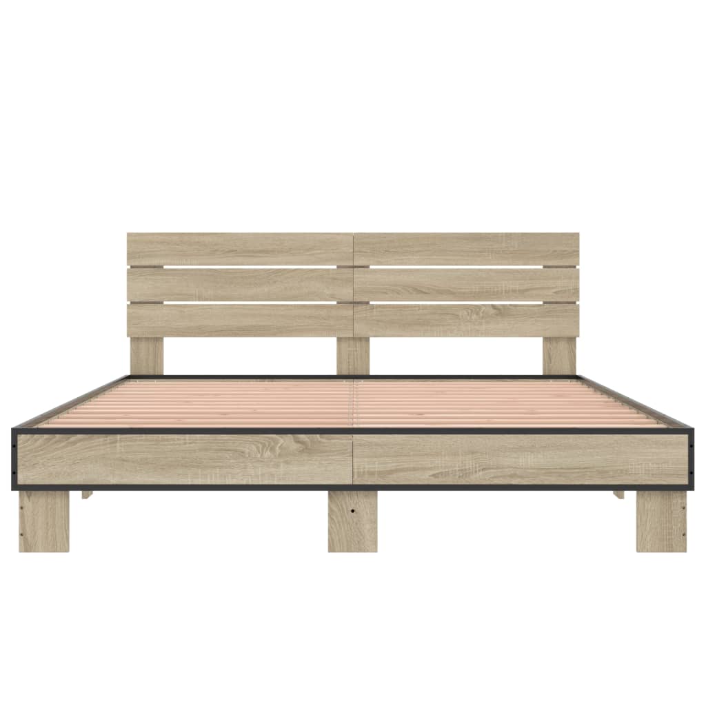 Bedframe bewerkt hout metaal sonoma eikenkleurig 150x200 cm is nu te koop bij PeponiXL, paradijselijk wonen!