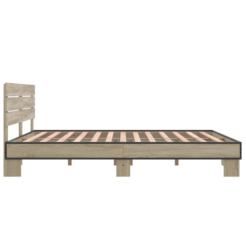 Bedframe bewerkt hout metaal sonoma eikenkleurig 150x200 cm is nu te koop bij PeponiXL, paradijselijk wonen!