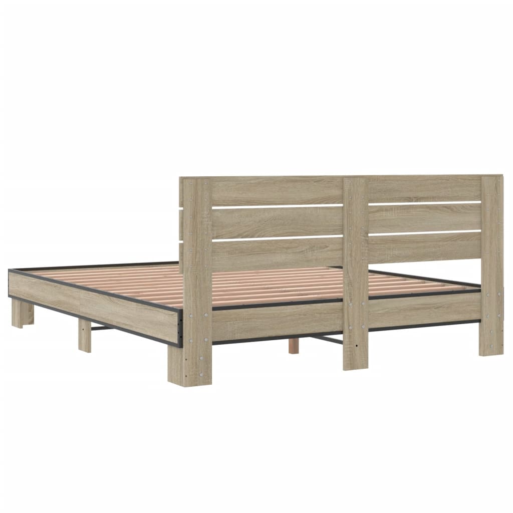 Bedframe bewerkt hout metaal sonoma eikenkleurig 150x200 cm is nu te koop bij PeponiXL, paradijselijk wonen!
