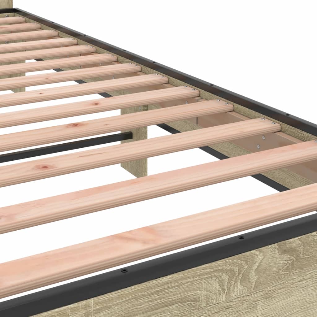 Bedframe bewerkt hout metaal sonoma eikenkleurig 150x200 cm is nu te koop bij PeponiXL, paradijselijk wonen!