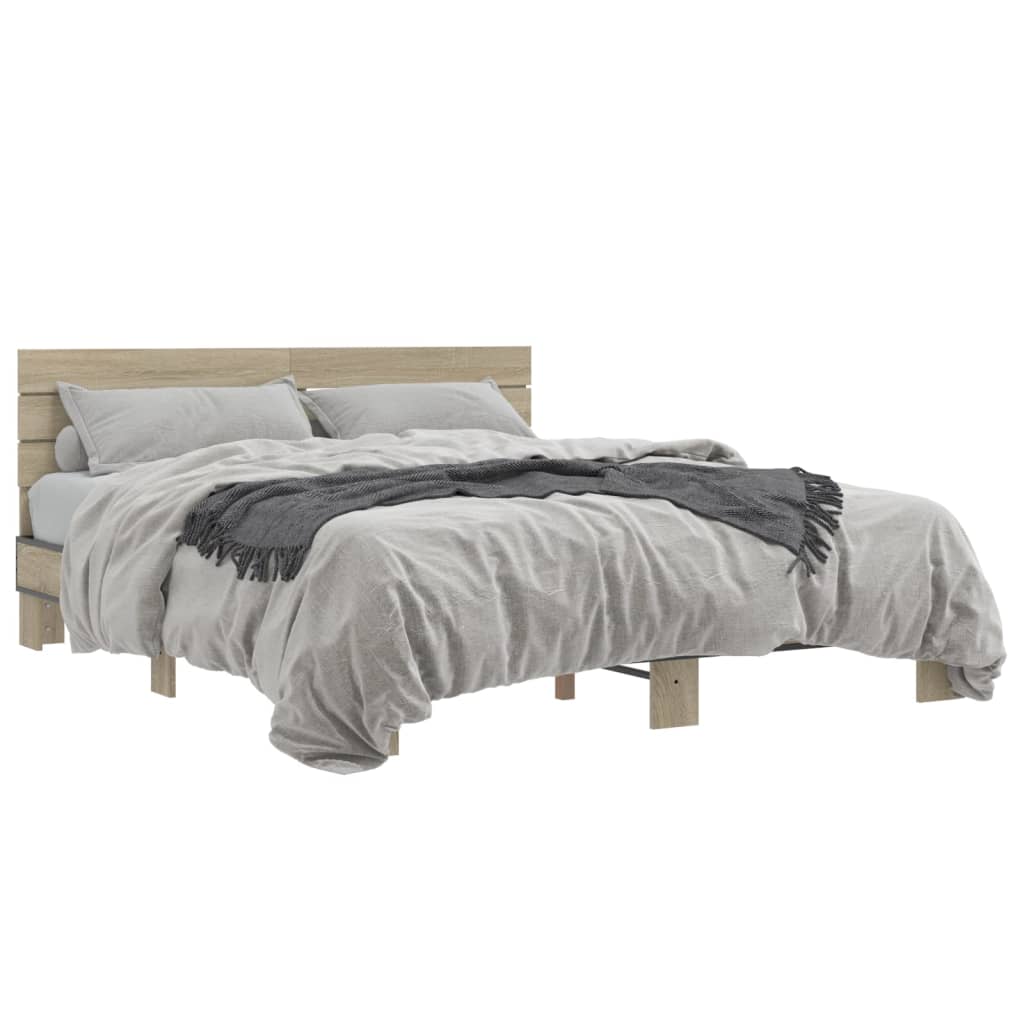 Bedframe bewerkt hout metaal sonoma eikenkleurig 150x200 cm is nu te koop bij PeponiXL, paradijselijk wonen!