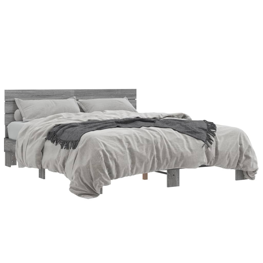 Bedframe bewerkt hout metaal grijs sonoma eiken 150x200 cm is nu te koop bij PeponiXL, paradijselijk wonen!