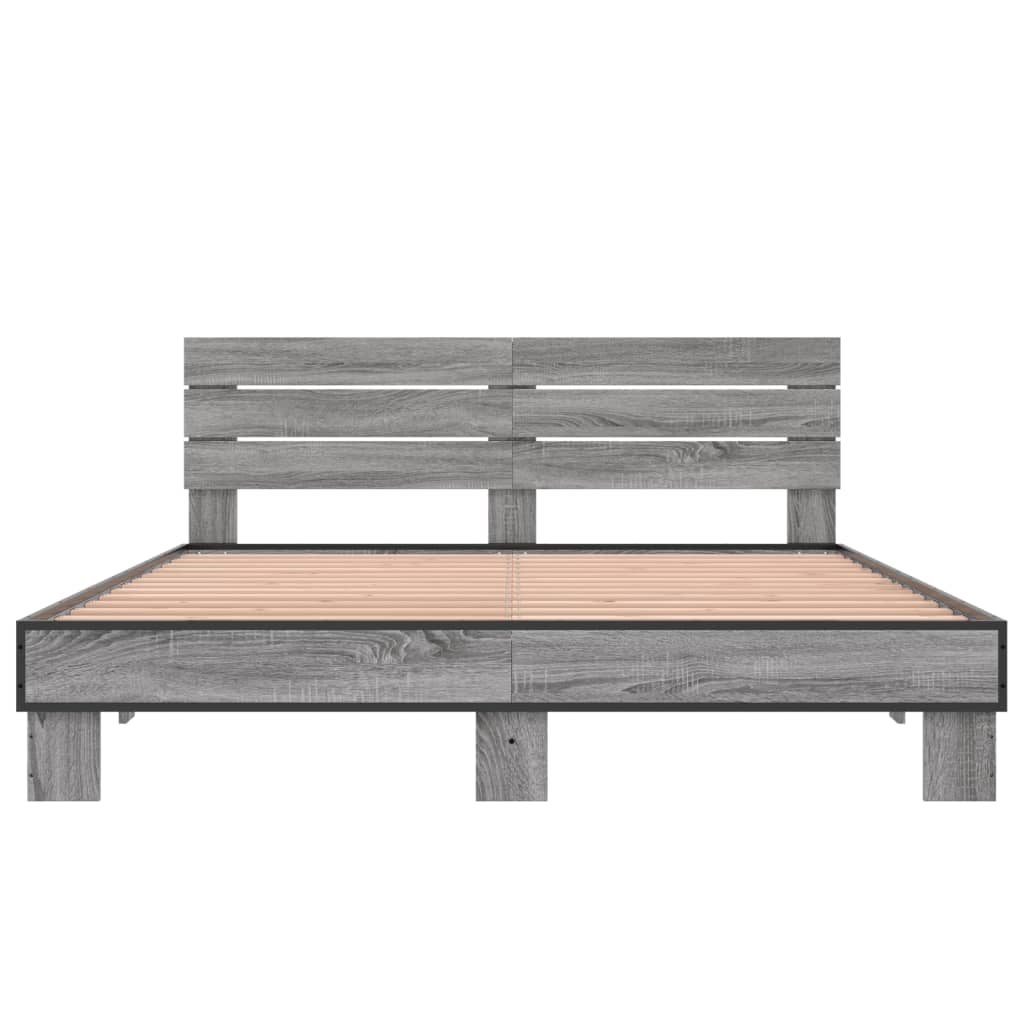 Bedframe bewerkt hout metaal grijs sonoma eiken 150x200 cm is nu te koop bij PeponiXL, paradijselijk wonen!
