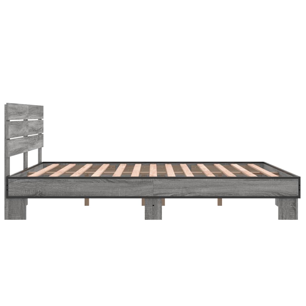 Bedframe bewerkt hout metaal grijs sonoma eiken 150x200 cm is nu te koop bij PeponiXL, paradijselijk wonen!