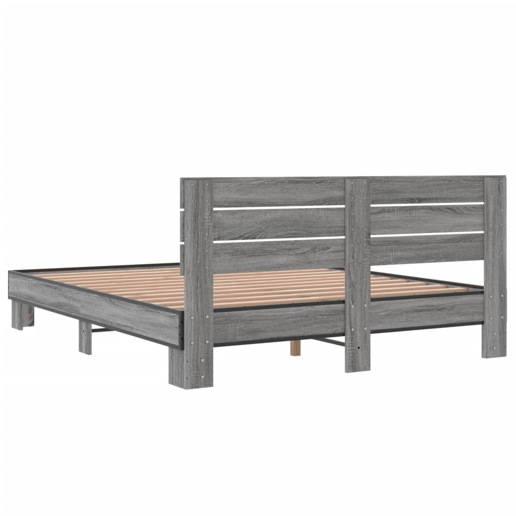Bedframe bewerkt hout metaal grijs sonoma eiken 150x200 cm is nu te koop bij PeponiXL, paradijselijk wonen!