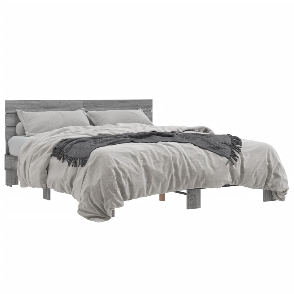 Bedframe bewerkt hout metaal grijs sonoma eiken 150x200 cm is nu te koop bij PeponiXL, paradijselijk wonen!