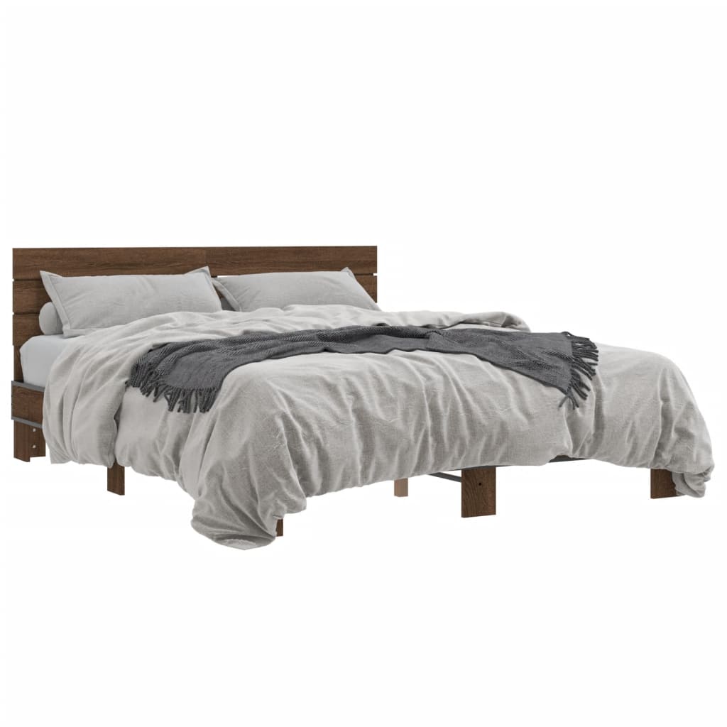 Bedframe bewerkt hout metaal bruin eikenkleur 150x200 cm is nu te koop bij PeponiXL, paradijselijk wonen!
