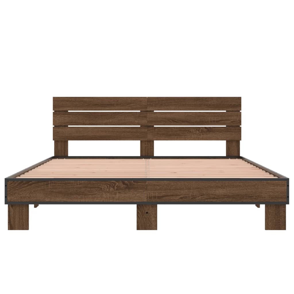 Bedframe bewerkt hout metaal bruin eikenkleur 150x200 cm is nu te koop bij PeponiXL, paradijselijk wonen!