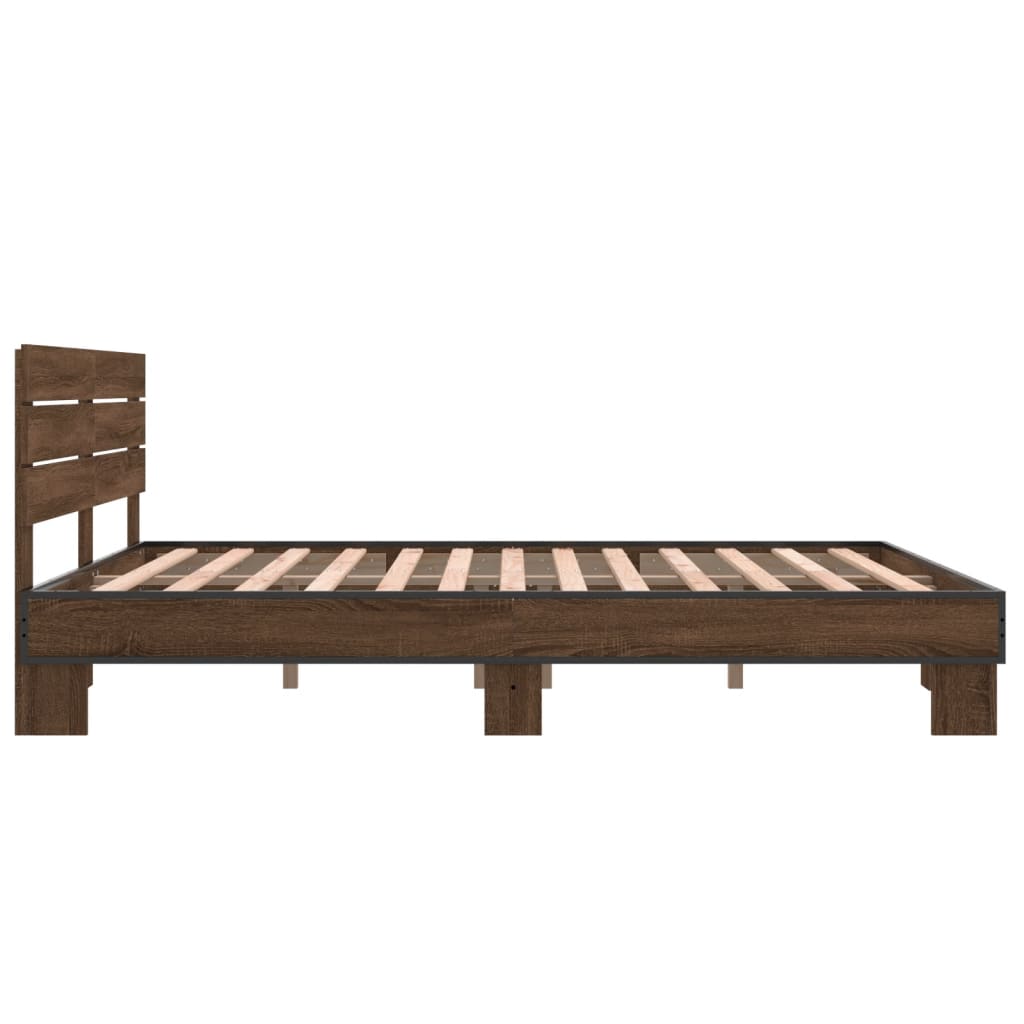 Bedframe bewerkt hout metaal bruin eikenkleur 150x200 cm is nu te koop bij PeponiXL, paradijselijk wonen!
