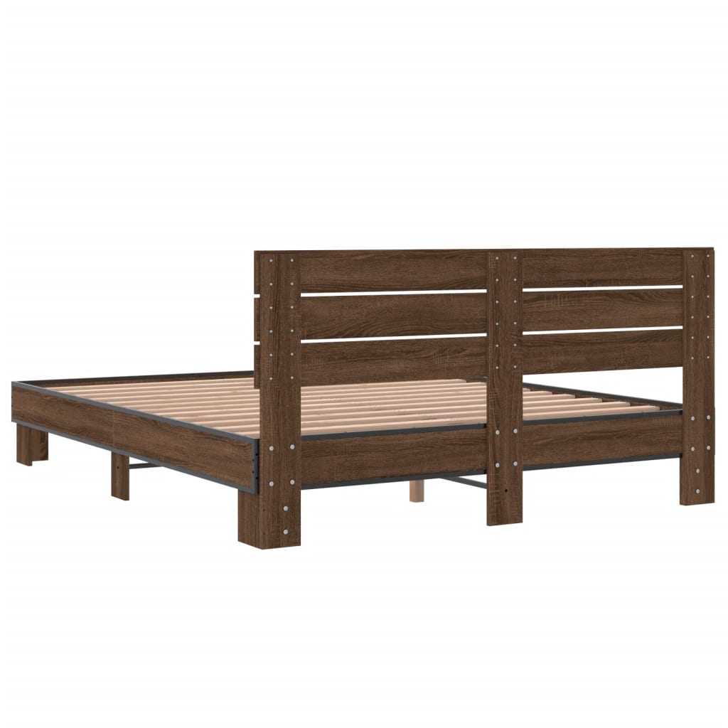 Bedframe bewerkt hout metaal bruin eikenkleur 150x200 cm is nu te koop bij PeponiXL, paradijselijk wonen!