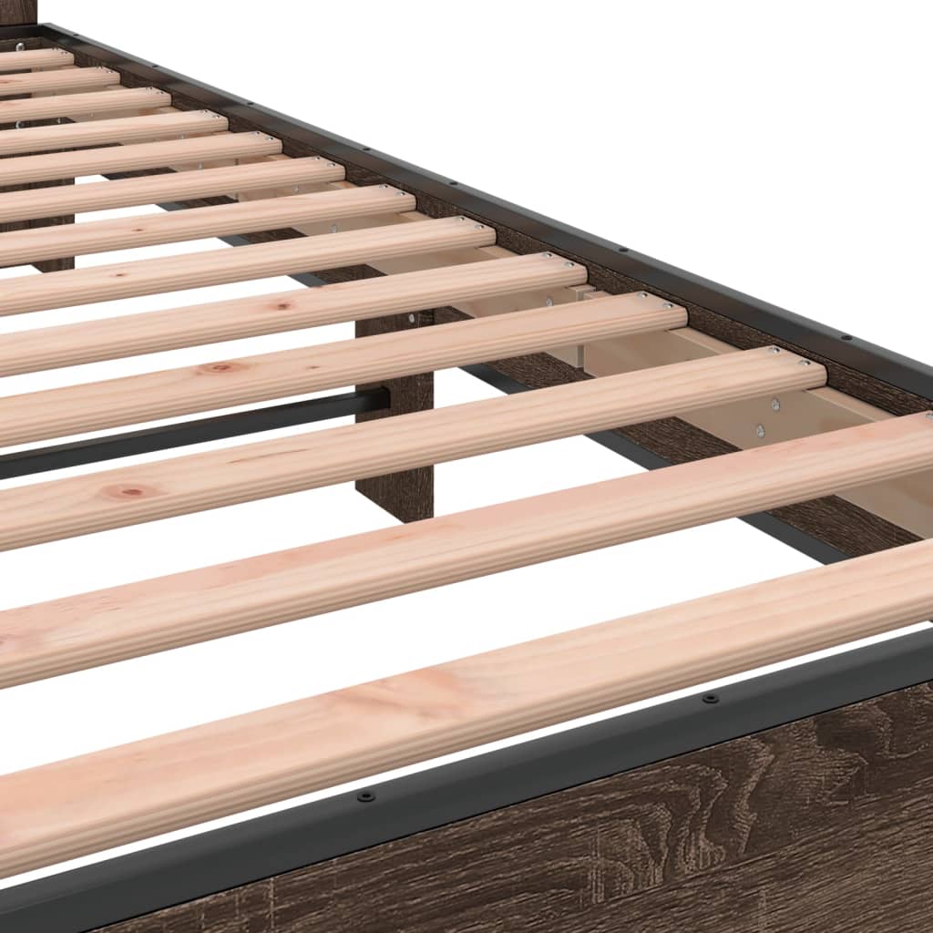 Bedframe bewerkt hout metaal bruin eikenkleur 150x200 cm is nu te koop bij PeponiXL, paradijselijk wonen!