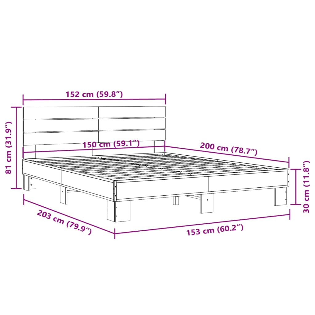 Bedframe bewerkt hout metaal bruin eikenkleur 150x200 cm is nu te koop bij PeponiXL, paradijselijk wonen!