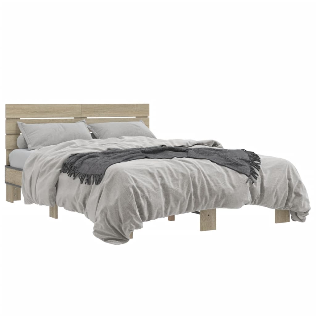 Bedframe bewerkt hout metaal sonoma eikenkleurig 140x200 cm is nu te koop bij PeponiXL, paradijselijk wonen!
