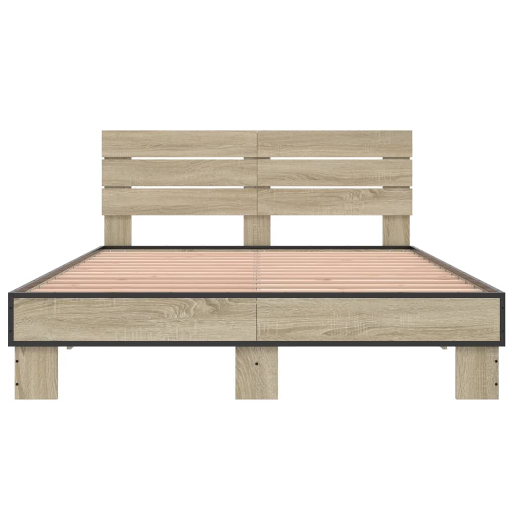 Bedframe bewerkt hout metaal sonoma eikenkleurig 140x200 cm is nu te koop bij PeponiXL, paradijselijk wonen!