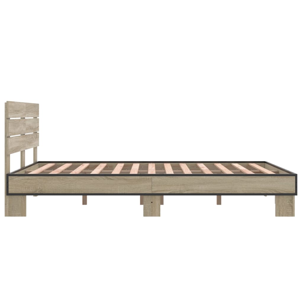 Bedframe bewerkt hout metaal sonoma eikenkleurig 140x200 cm is nu te koop bij PeponiXL, paradijselijk wonen!