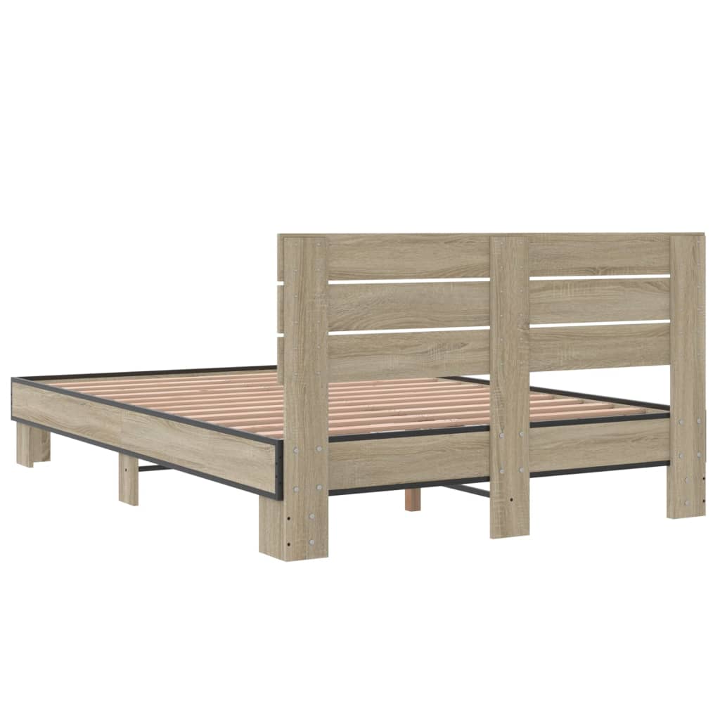 Bedframe bewerkt hout metaal sonoma eikenkleurig 140x200 cm is nu te koop bij PeponiXL, paradijselijk wonen!