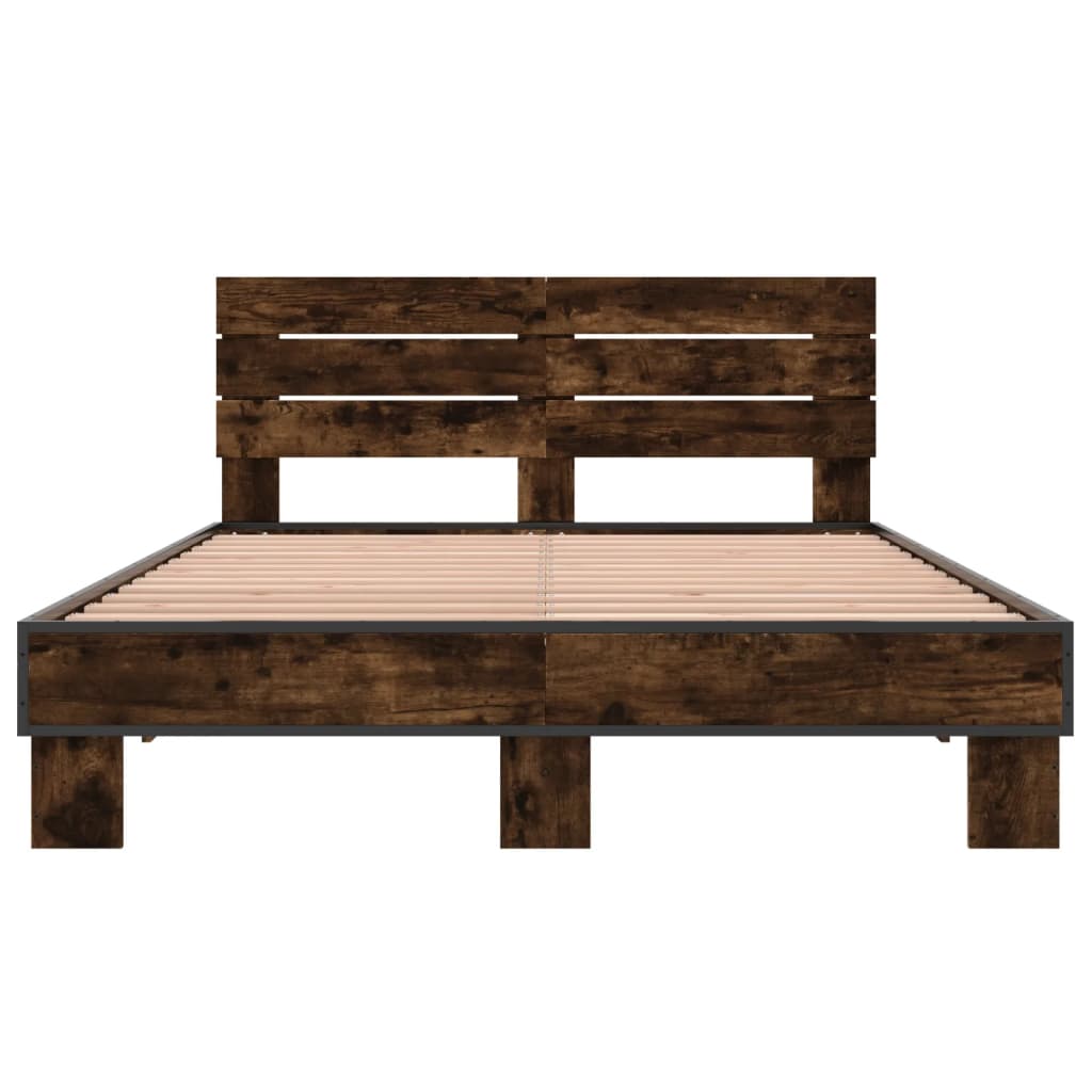 Bedframe bewerkt hout metaal gerookt eikenkleurig 140x200 cm is nu te koop bij PeponiXL, paradijselijk wonen!